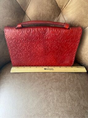 Embossed Red Leather Top-Handle Bag